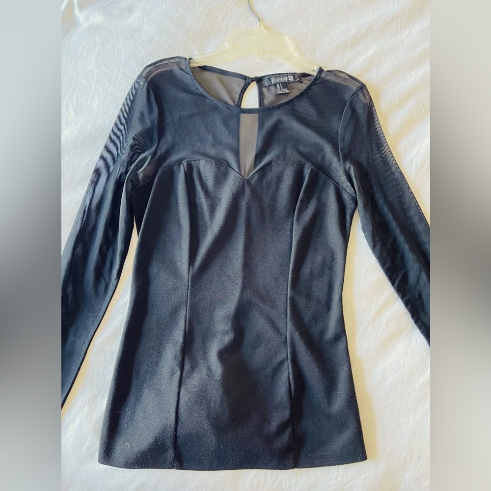 Sheer Black Top With Keyhole Back